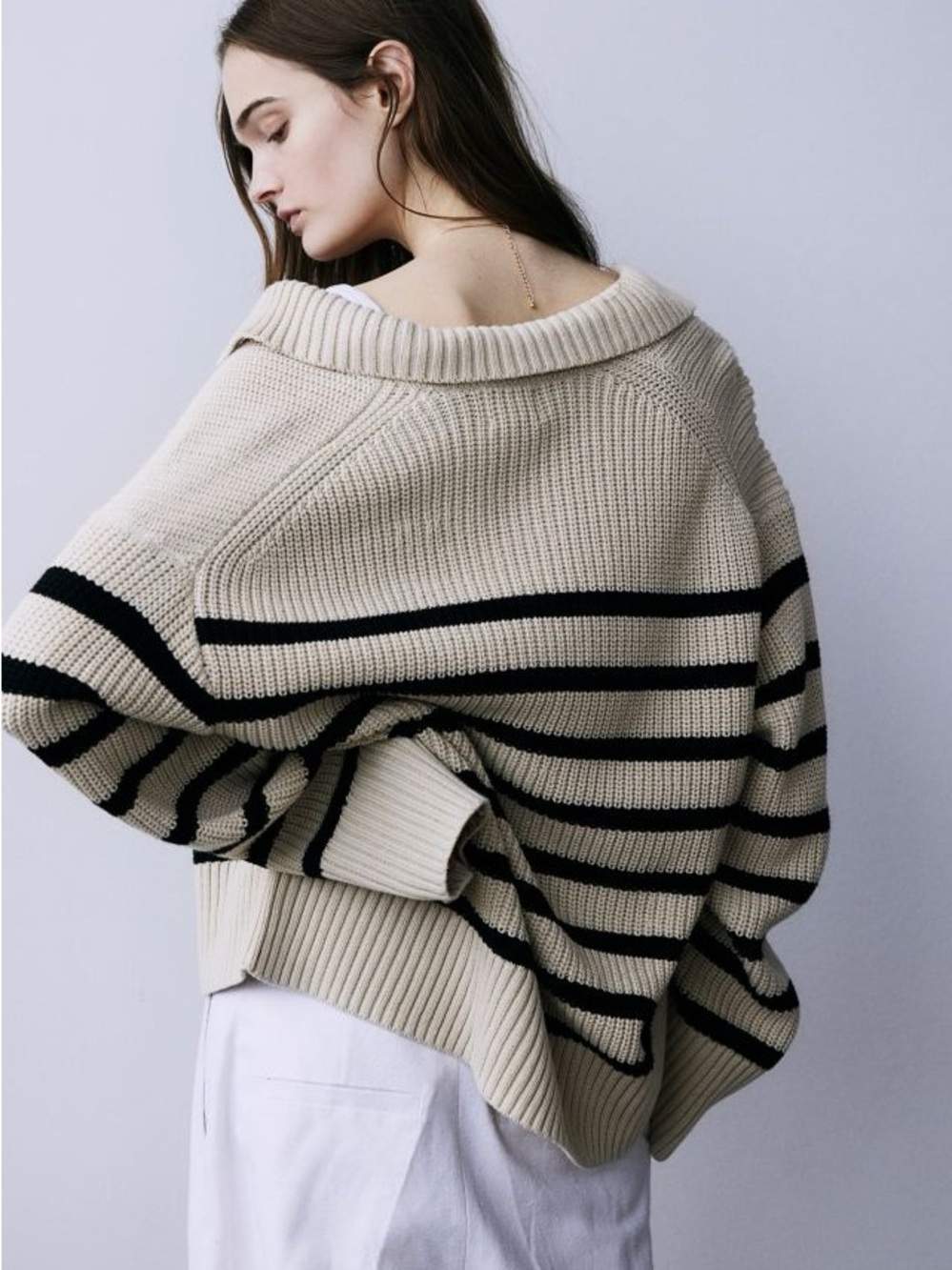Polo rib-knit stripes Sweater